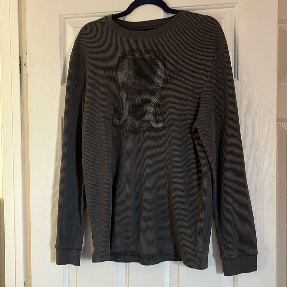 Y2K Vans Thermal Long Sleeve Shirt Skull Mallgoth XL Gray Skater grunge Vintage